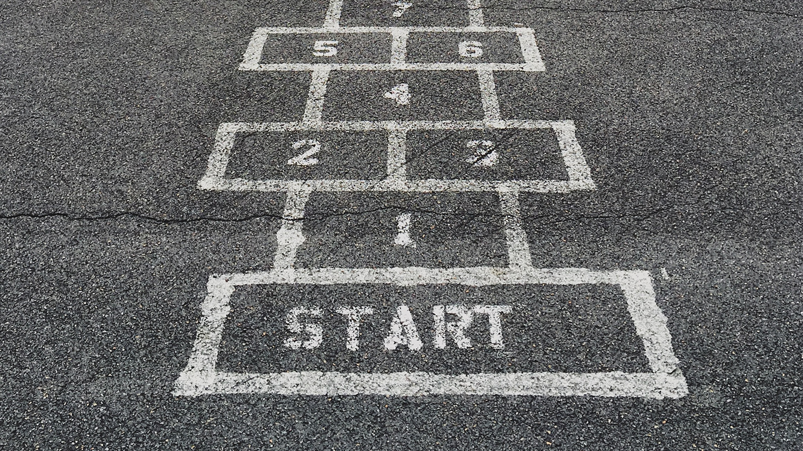 hop scotch painted on tarmac with a start box